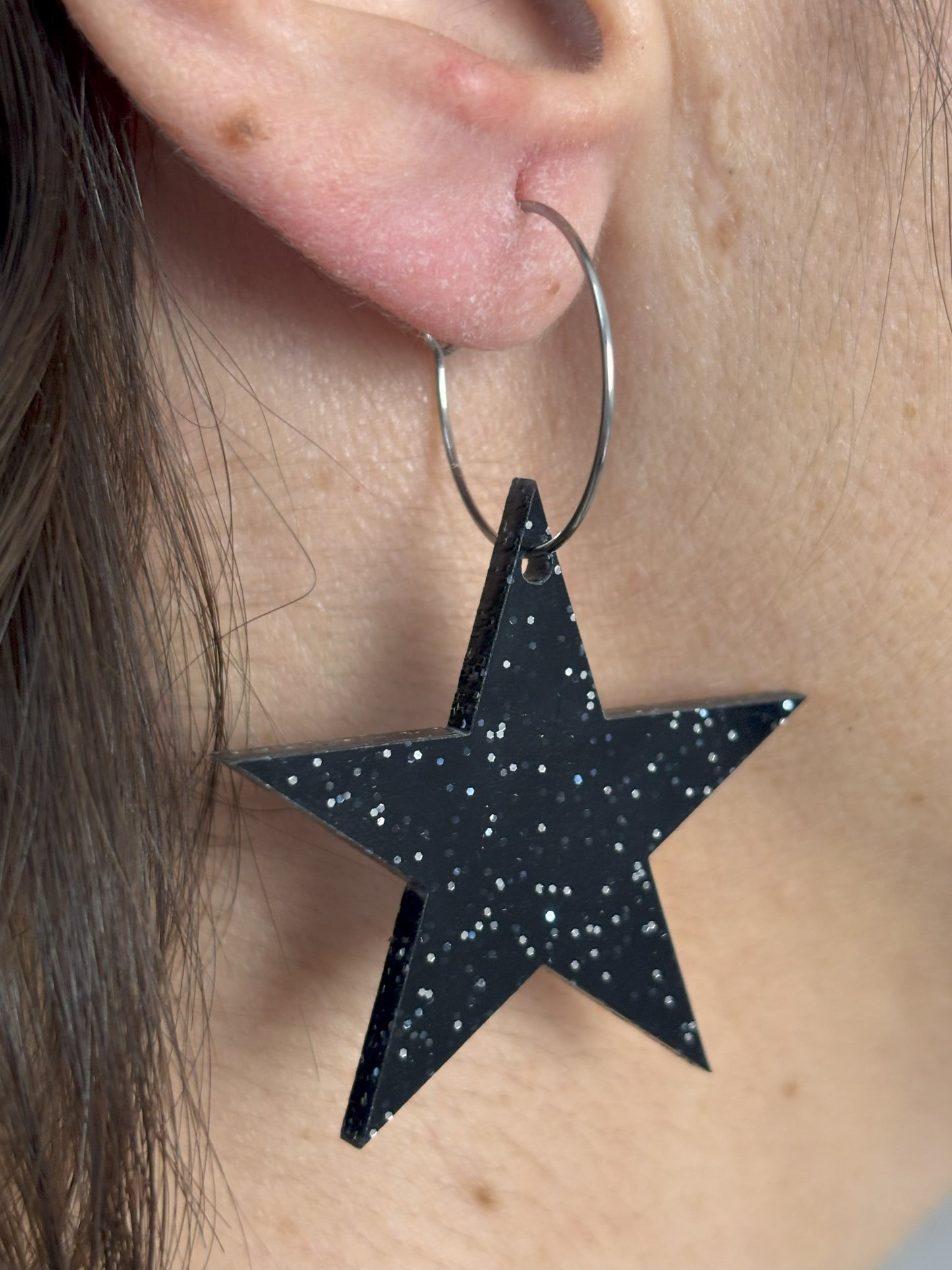 Pendientes Estrella Glitter Negro