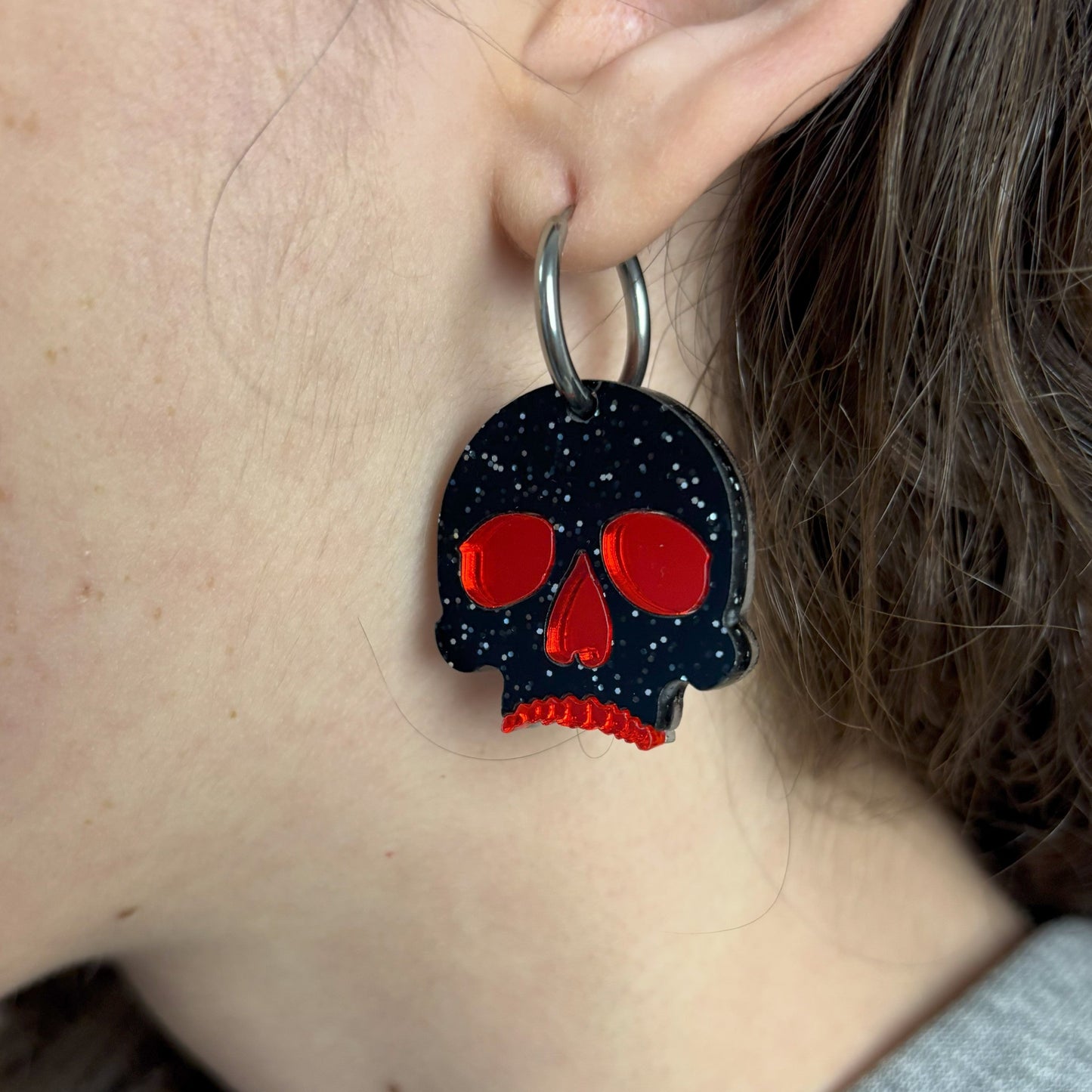 Pendientes de Calavera en Purpurina y Espejo