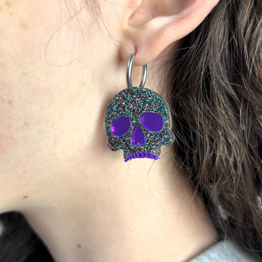 Pendientes de Calavera en Purpurina y Espejo