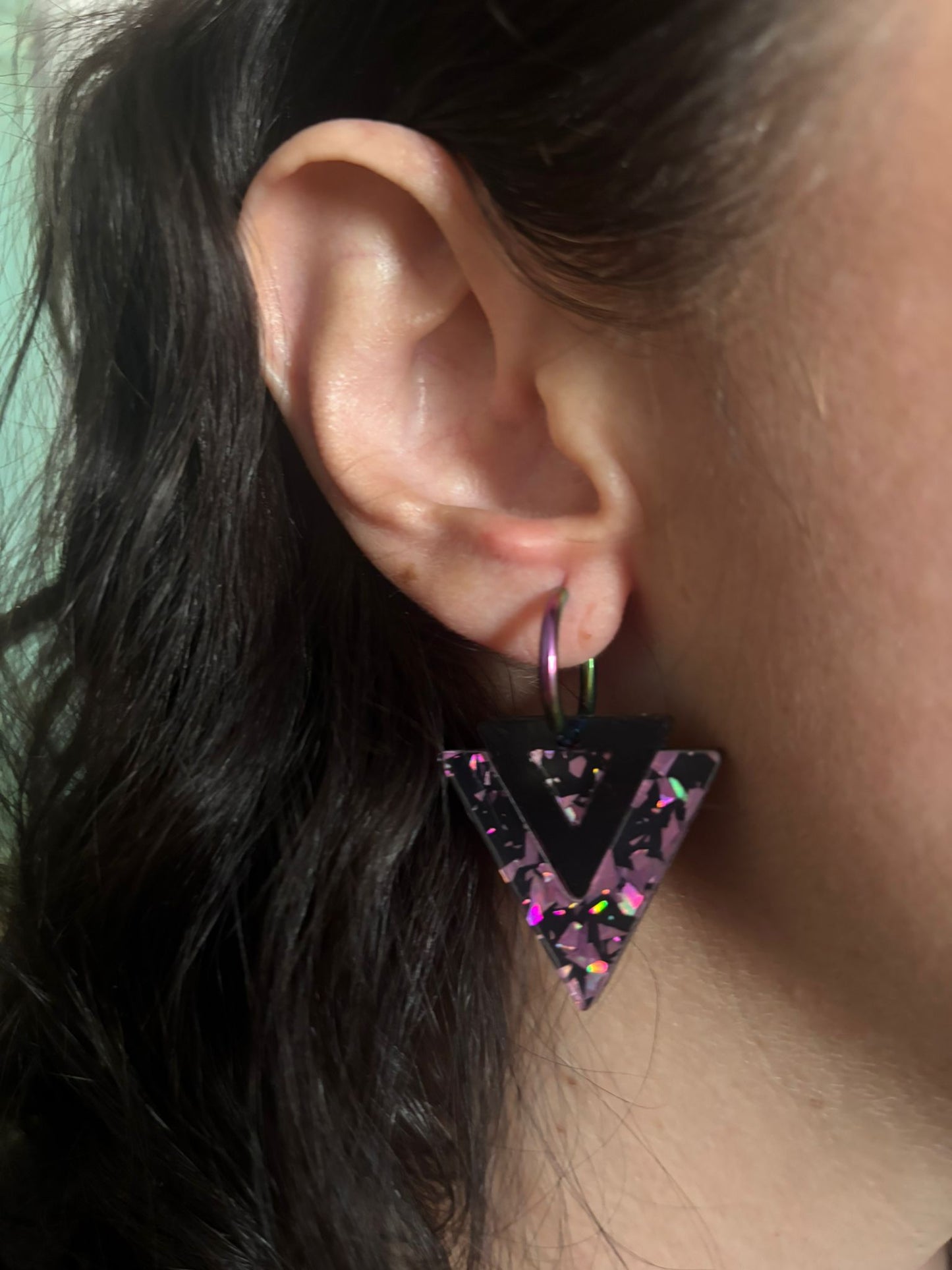 Pendientes Triangulares Bicolor Glitter