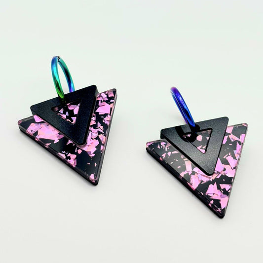 Pendientes Triangulares Bicolor Glitter