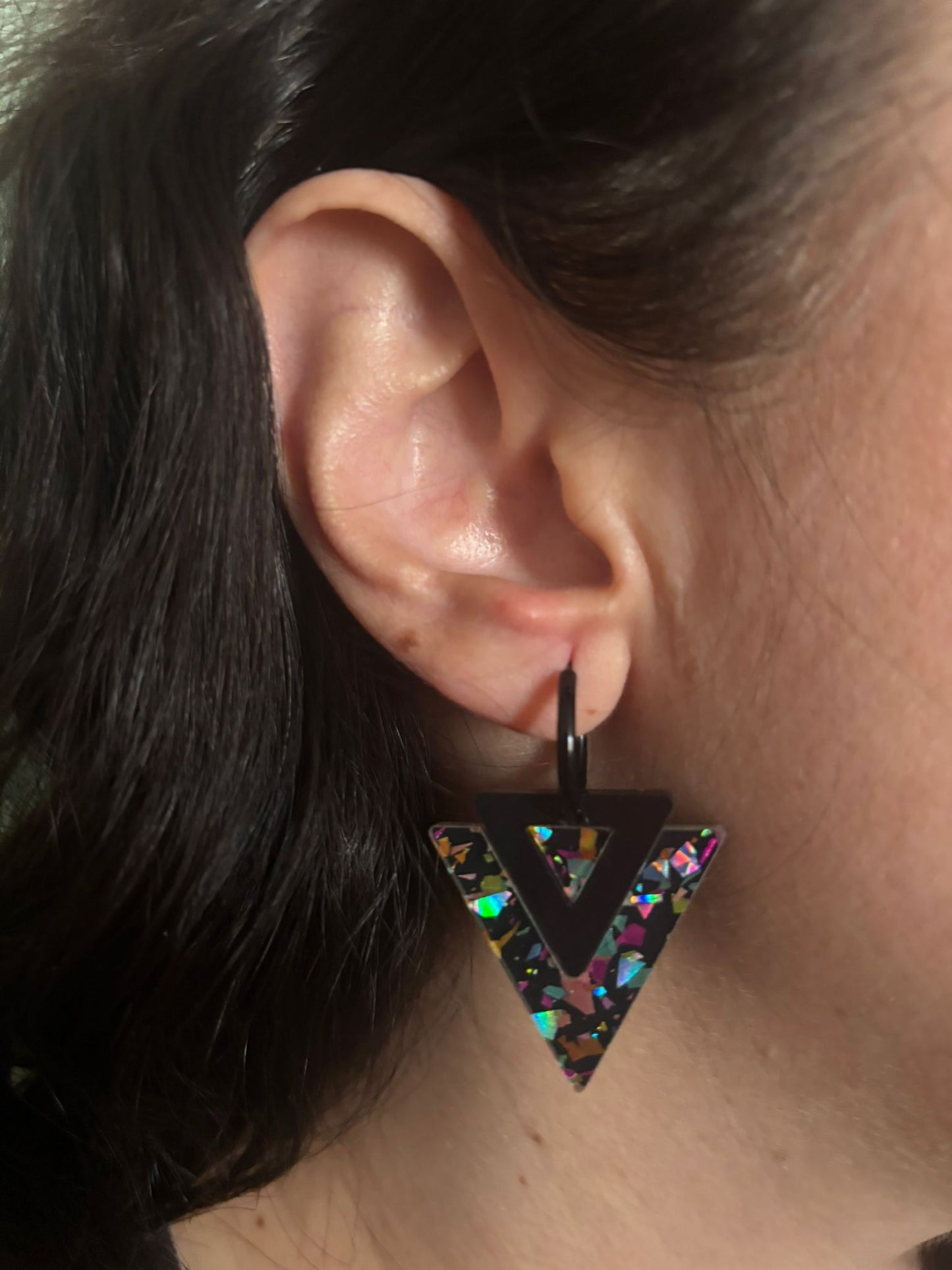 Pendientes Triangulares Bicolor Glitter
